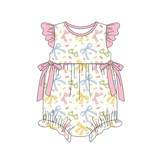 preorder(moq 5) Baby Girls Flutter Sleeve Colorful Bows Ruffle Rompers