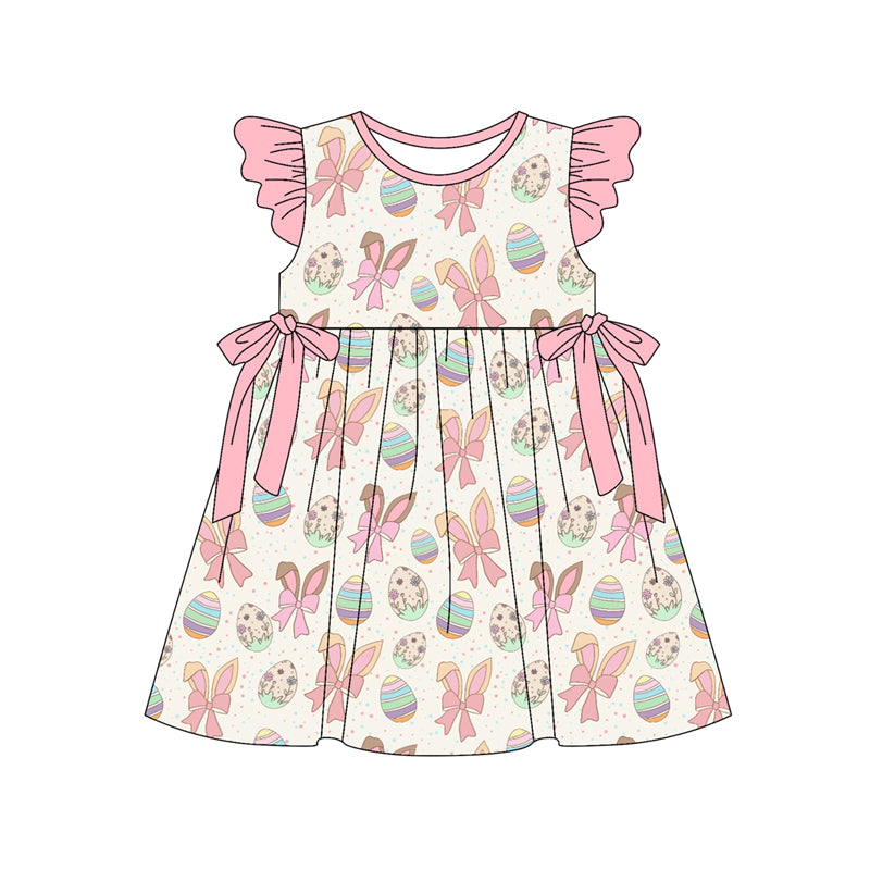 Preorder (moq 5)Baby Girls Rabbit Bows Eggs Easter Knee Length Dresses