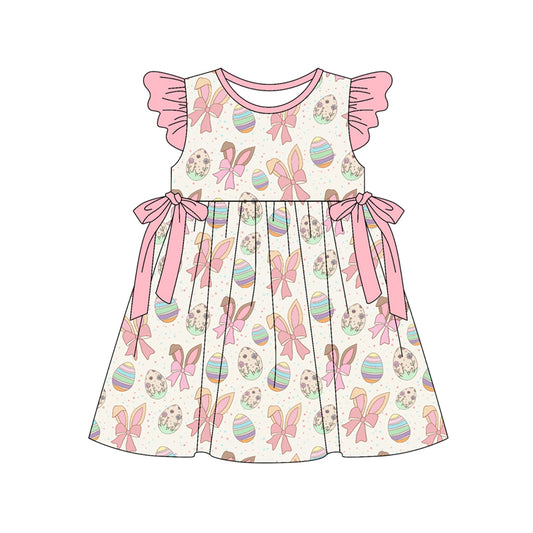 Preorder (moq 5)Baby Girls Rabbit Bows Eggs Easter Knee Length Dresses