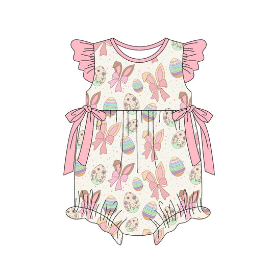 preorder(moq 5) Baby Girls Flutter Sleeve Rabbit Bows Eggs Easter Ruffle Rompers