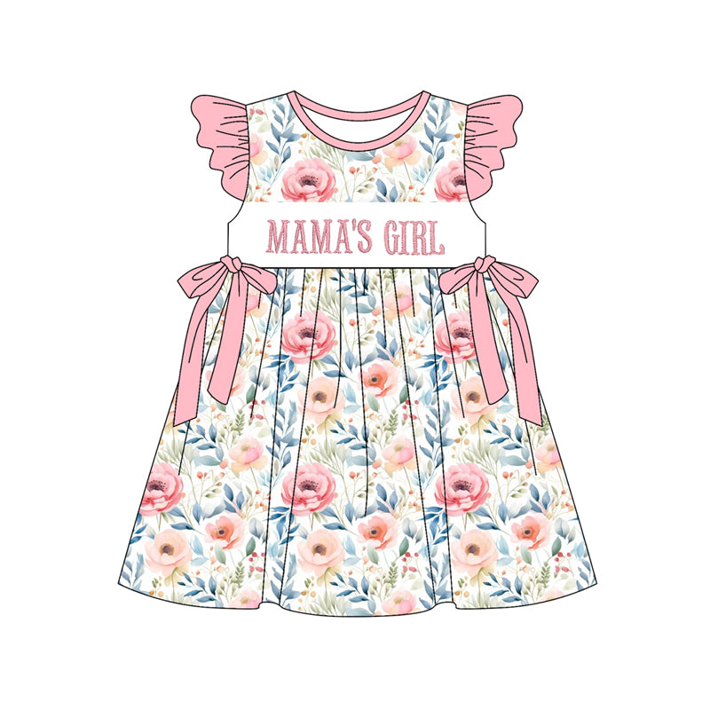 Preorder (moq 5)Baby Girls Flutter Sleeve Mama's Girl Flowers Knee Length Dresses