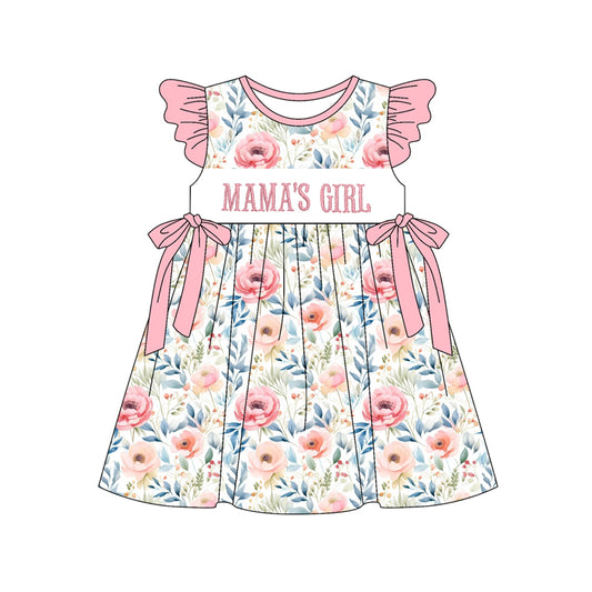 Preorder (moq 5)Baby Girls Flutter Sleeve Mama's Girl Flowers Knee Length Dresses