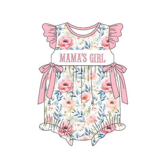 preorder(moq 5) Baby Girls Flutter Sleeve Mama's Girl Flowers Ruffle Rompers