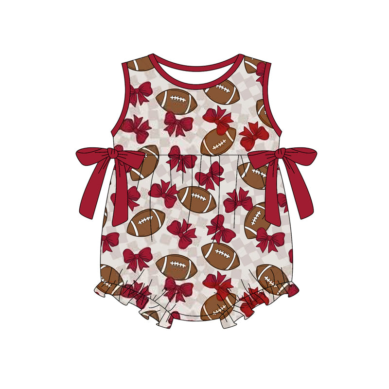 Preorder (moq 5)Baby Girls Sleeveless Bows Footballs Checked Team Ruffle Rompers
