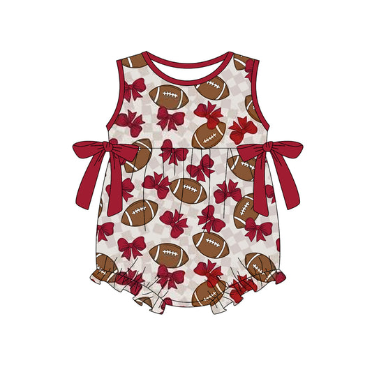 Preorder (moq 5)Baby Girls Sleeveless Bows Footballs Checked Team Ruffle Rompers