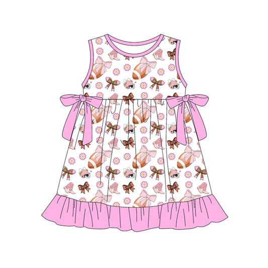 Preorder (moq 5)Baby Girls Flower Footballs Bows Team Ruffle Knee Length Dresses