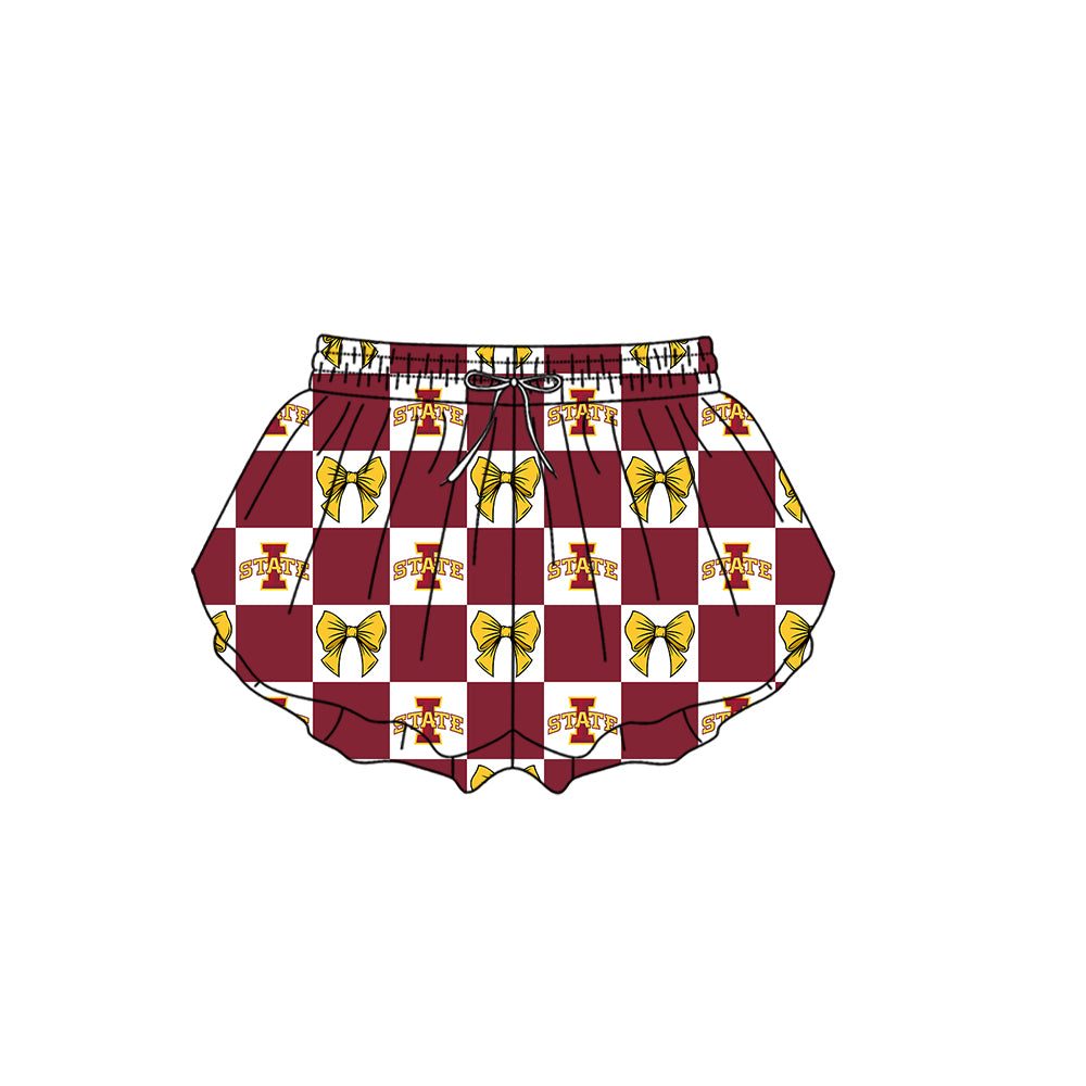 Preorder (moq 5)Baby Girls I State Bows Checked Team Ruffle Shorts Bottom
