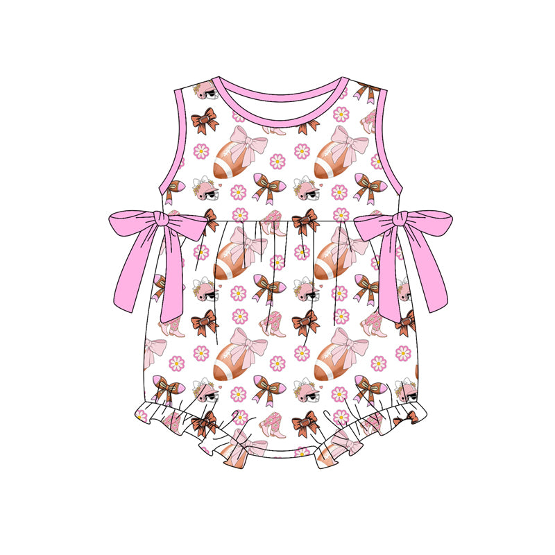 Preorder (moq 5)Baby Girls Sleeveless Flower Footballs Bows Team Ruffle Rompers