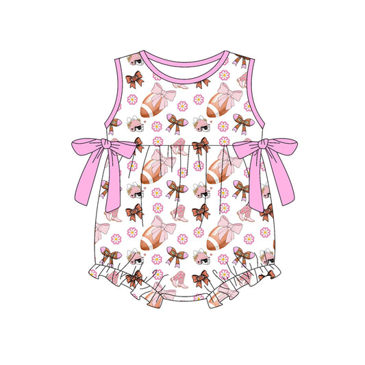 Preorder (moq 5)Baby Girls Sleeveless Flower Footballs Bows Team Ruffle Rompers