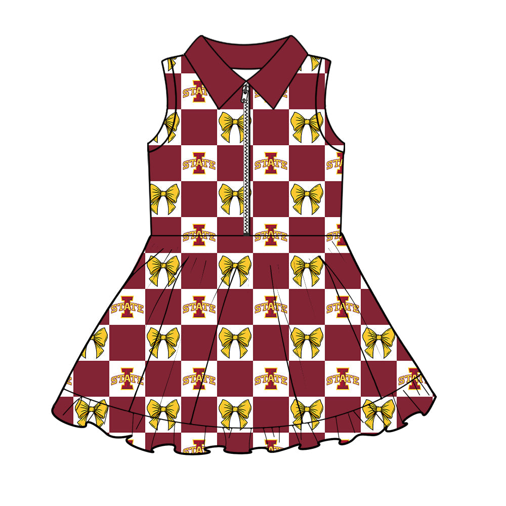 Preorder (moq 5)Baby Girls I State Bows Checked Zipper Short Team Knee Length Dresses