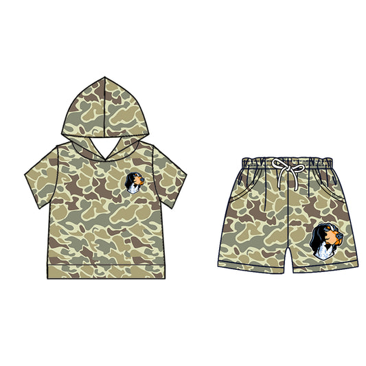 Preorder (moq 5)Baby Boys Khaki Camo Volunteers Hoodie Pockets Short Team Clothes Set