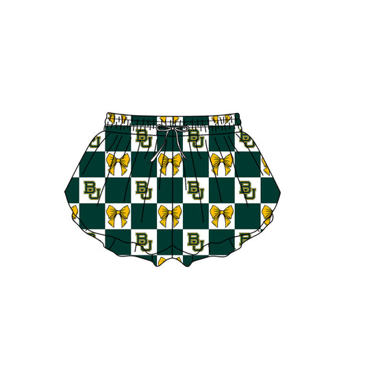 Preorder (moq 5)Baby Girls Green BU Bows Checked Team Ruffle Shorts Bottom