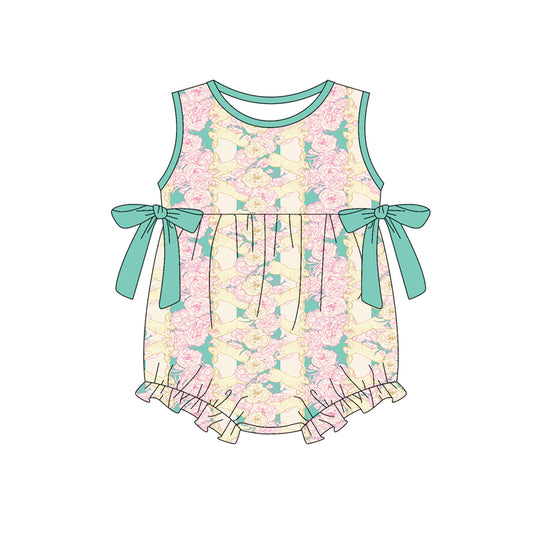 Preorder (moq 5)Baby Girls Flowers Rabbits Stripe Easter Ruffle Rompers