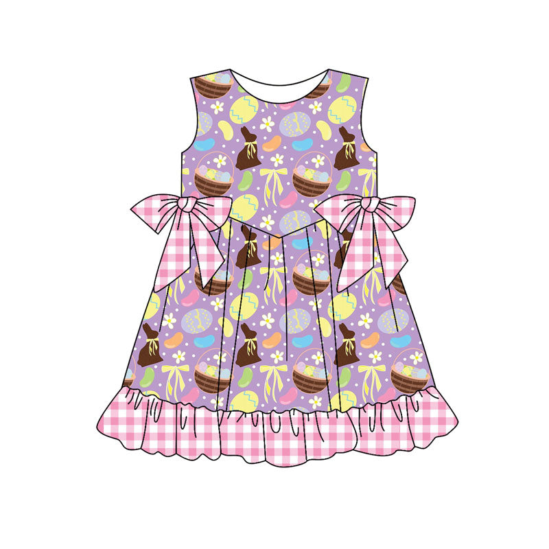 Preorder (moq 5)Baby Girls Rabbit Flower Eggs Easter Ruffle Knee Length Dresses