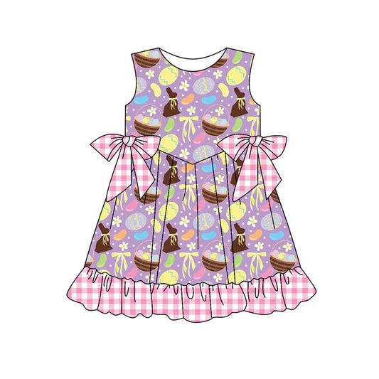 Preorder (moq 5)Baby Girls Rabbit Flower Eggs Easter Ruffle Knee Length Dresses
