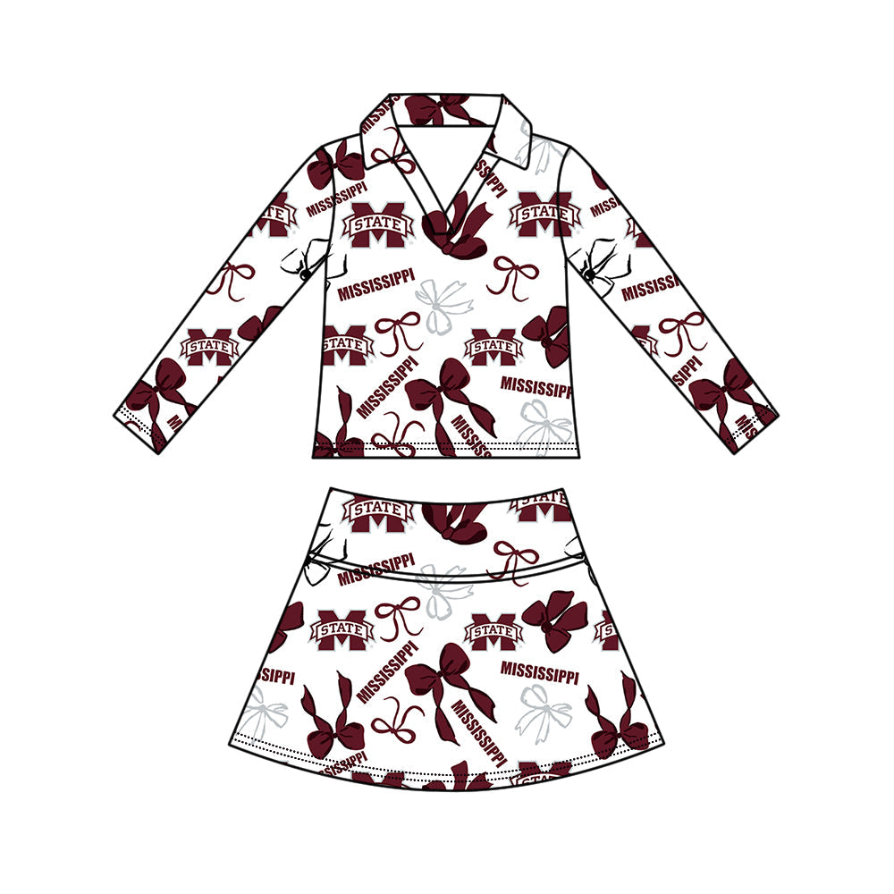 Preorder (moq 5)Baby Girls Bows M State Top Skirt Short Team Clothes Set