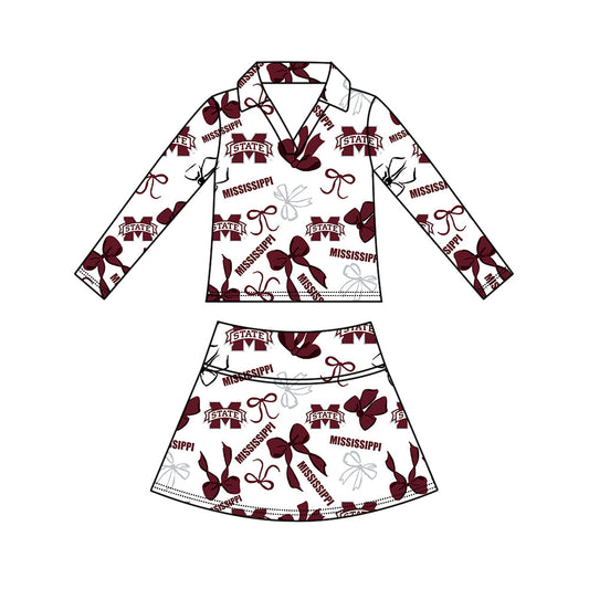 Preorder (moq 5)Baby Girls Bows M State Top Skirt Short Team Clothes Set