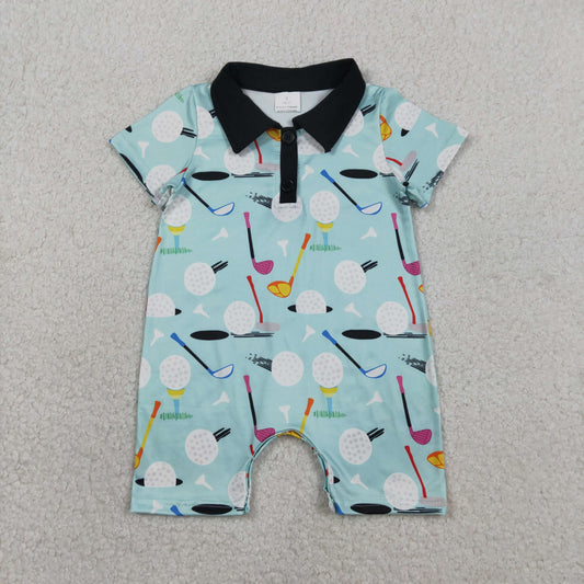 Baby Boys Short Sleeves Golf Button Rompers