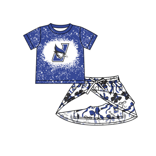 Preorder (moq 5)Baby Girls bluejays Top Bows Skirt Skort Team Sets