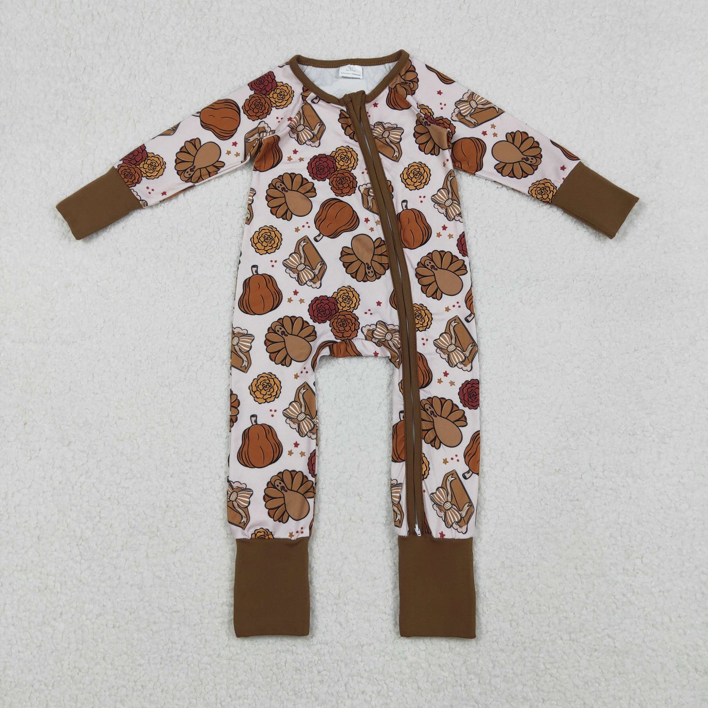 Baby Boys Pie Turkey Pumpkins Thanksgiving Zipper Footie Rompers