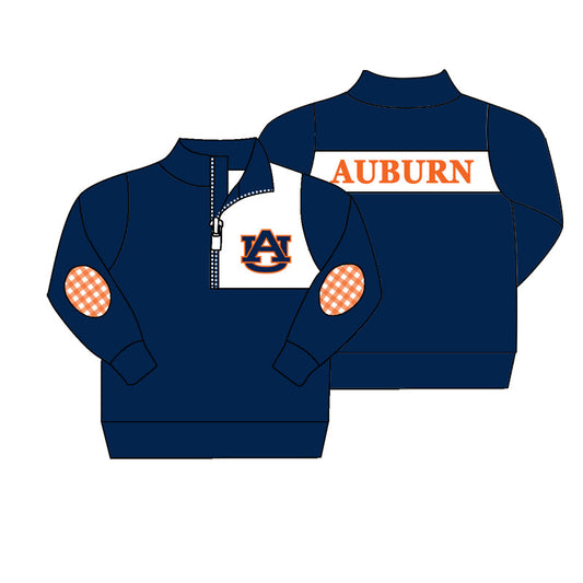 Preorder (moq 5)Baby Boys Navy Long Sleeve Auburn Team Zip Pullovers Top