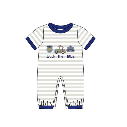 Baby Infant Boys Police Car Grey Stripes Rompers preorder(moq 5)