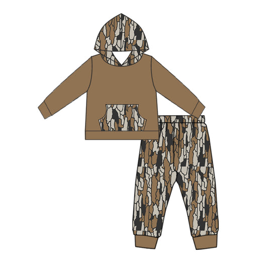 Baby Boys Camo Fall Brown Hooded Top Pants Clothes Sets Preorder(moq 5)