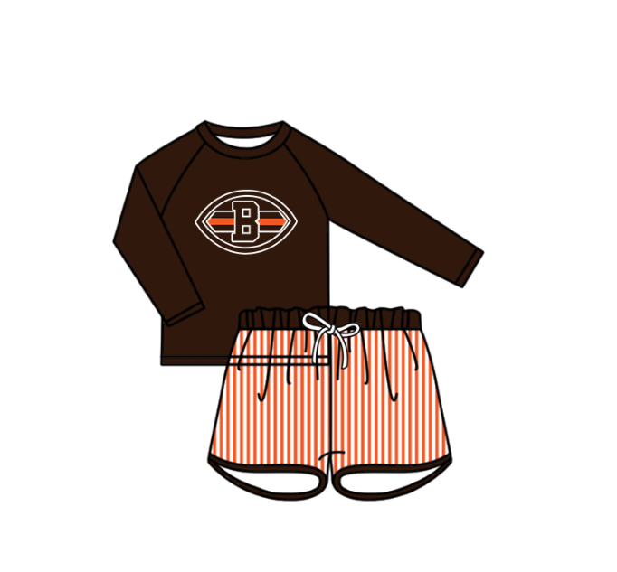 Preorder moq 5 Baby Boys Brown B Long Sleeve Top Stripe Shorts Team Swimsuits