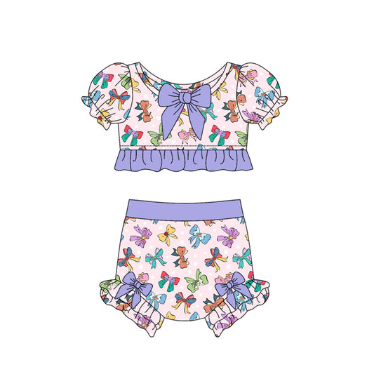 Preorder (moq 5)Baby Girls Colorful Bows Princess Top Two Pieces Swimsuits