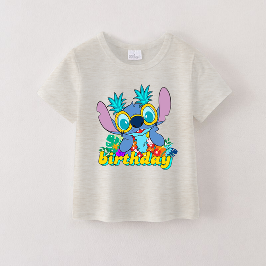 Baby Boys Short Sleeve Blue Mouse Birthday Summer Tee Shirts Preorder(moq 5)