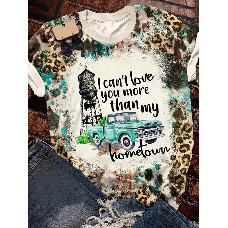 Preorder moq 5 Adult Women Western I Can't Love You More Than My Hometown Bleached Tee Shirts Tops