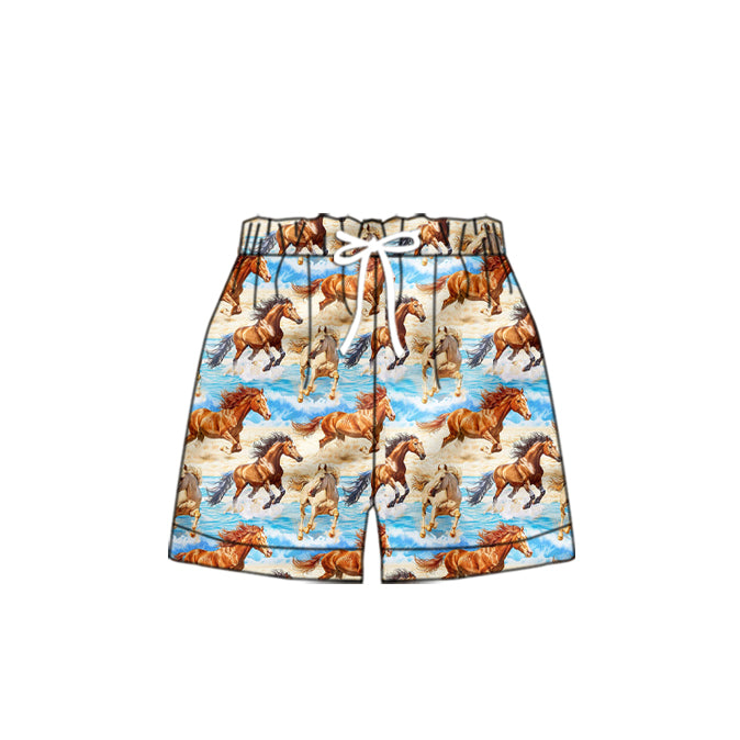 Baby Boys Western Blue Rodeo Horses trunks swimsuits preorder(moq 5)