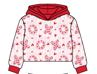 Preorder (moq 5)Baby Girls XOXO Hearts Stripe Valentines Hoodies Top