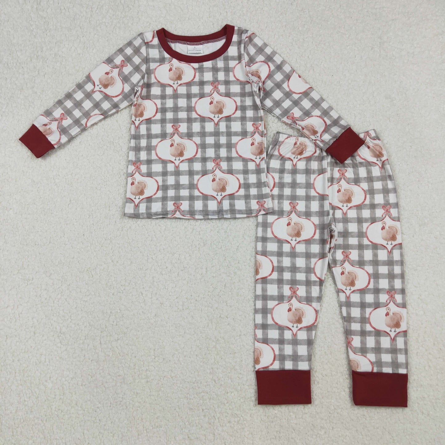 Baby Girls Turkey Checked Top Pant Thanksgiving Pajamas Sets