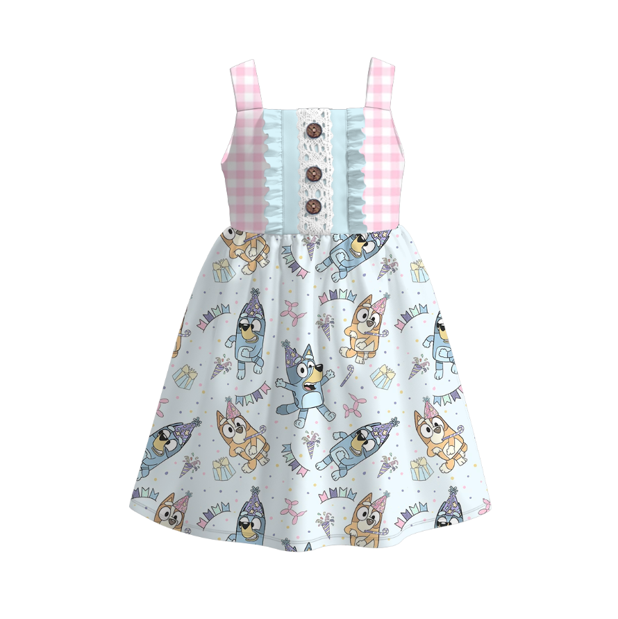 Baby Girls Dogs Birthday Straps Knee Length Dresses Preorder(moq 5)