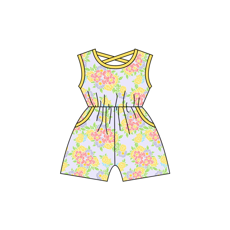 Baby Girls Yellow Flowers Sleeveless Shorts Jumpsuits Preorder