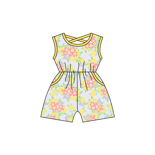 Baby Girls Yellow Flowers Sleeveless Shorts Jumpsuits Preorder