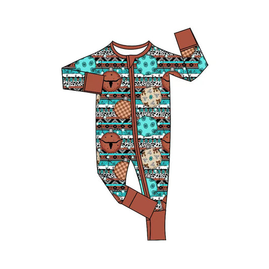 Preorder (moq 20)Baby Boys Bamboo Western Cow Disco Zippy Footie Rompers