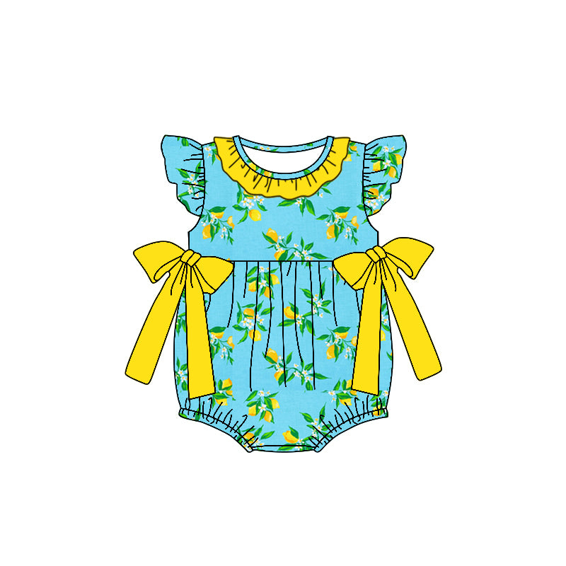 Baby Infant Girls Lemon Flutter Sleeve Bows Rompers preorder(moq 5)