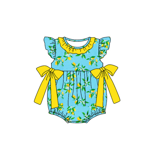 Baby Infant Girls Lemon Flutter Sleeve Bows Rompers preorder(moq 5)