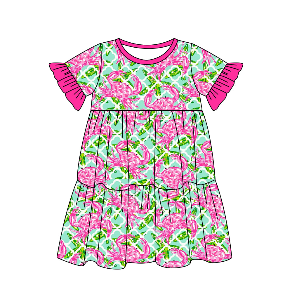 Baby Girls Short Sleeve Crabs Knee Length Dresses preorder(moq 5)