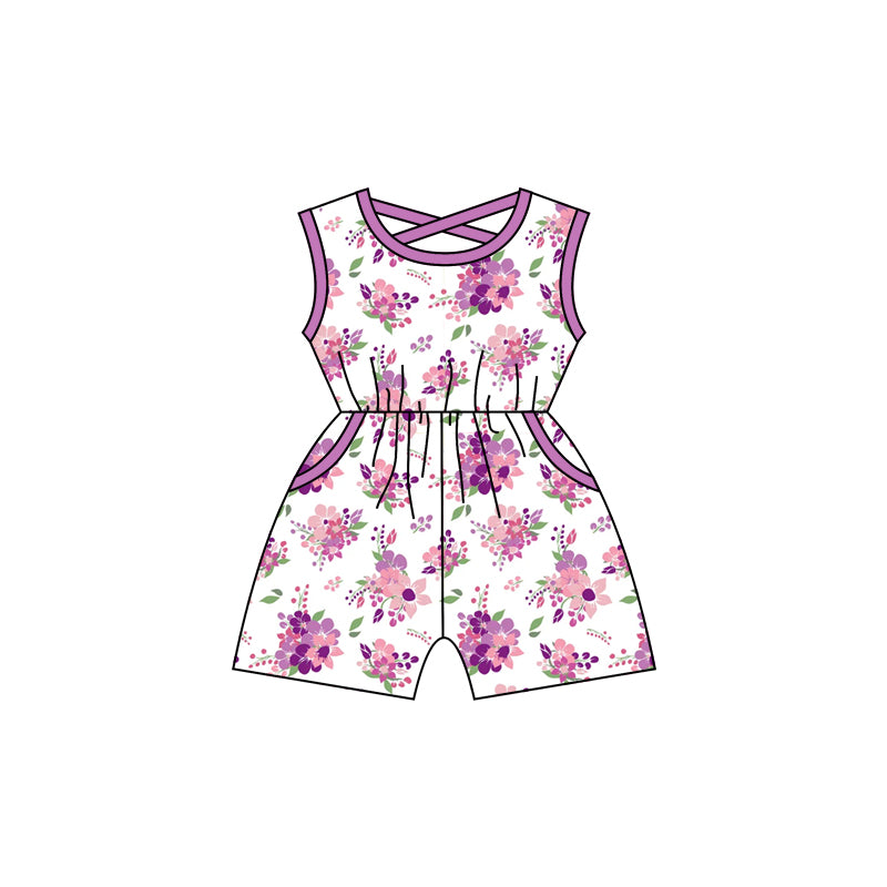 Baby Girls Purple Flowers Sleeveless Shorts Jumpsuits Preorder(moq 5)