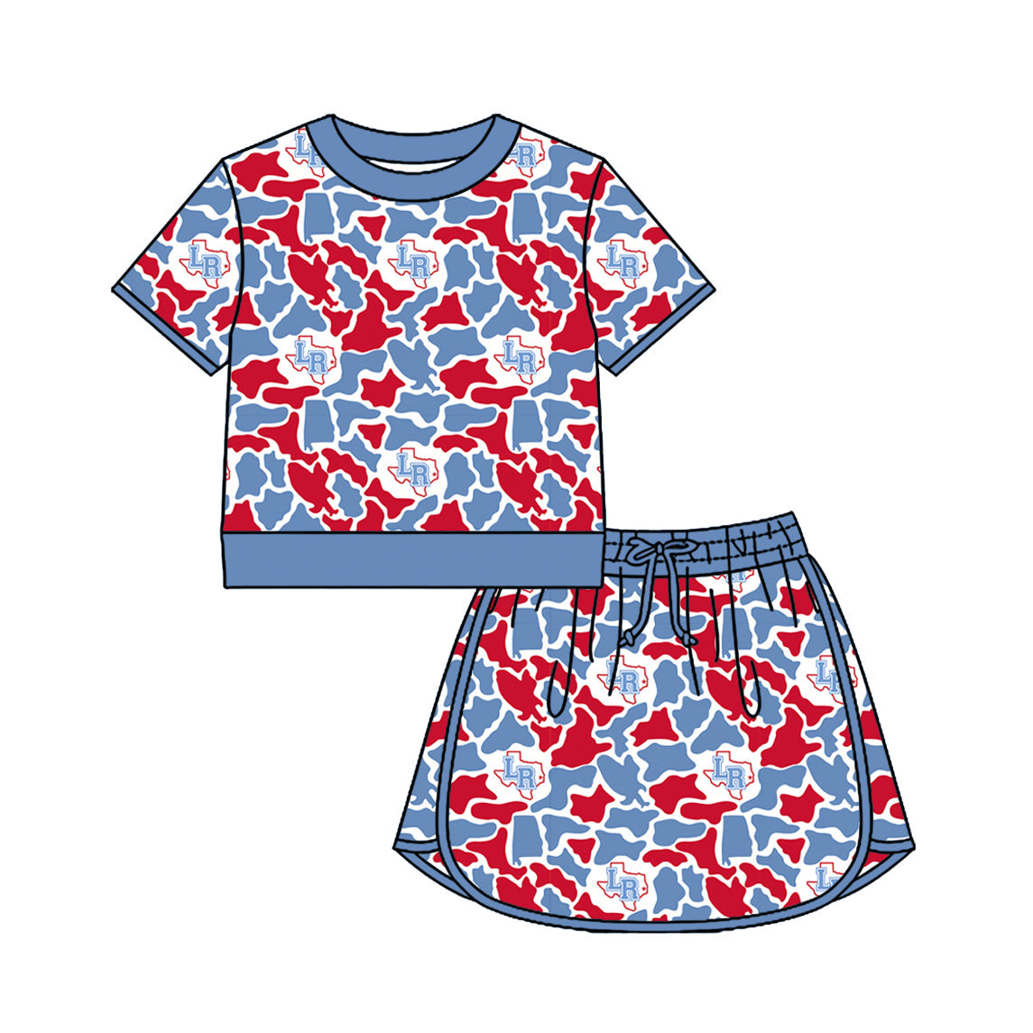 Preorder (moq 5)Baby Girls Colorful Camo Shirt Top Skirt Short Team Clothes Set