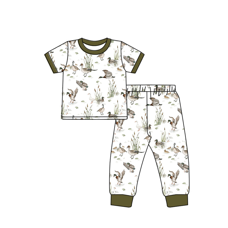 Baby Girls Fall Mallard Ducks Top Pants Pajamas Clothes Sets Preorder(moq 5)