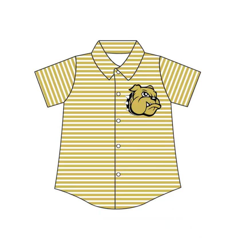 Preorder (moq 5)Baby Boys Yellow Stripe Nederland Bulldogs Team Button Shirt Top