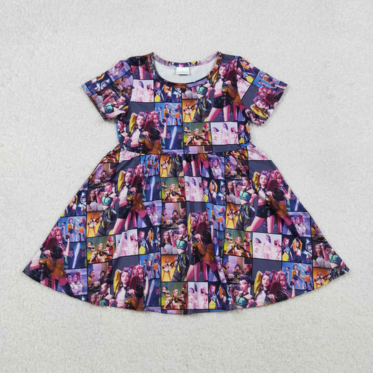 Baby Girls Short Sleeve Demon Hunter Checked Knee Length Dresses