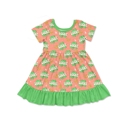 Baby Girls St Patrick Lucky Ruffles Knee Length Dresses preorder(MOQ 5)