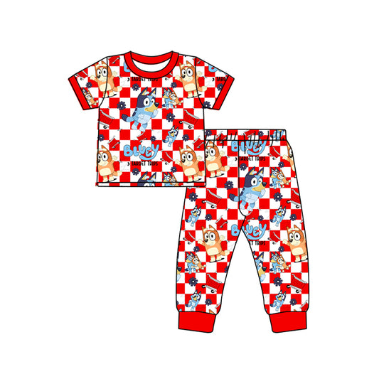 Baby Boys Red Dog Short Sleeve Tee Top Cart Pants Pajamas Clothes Sets Preorder(moq 5)