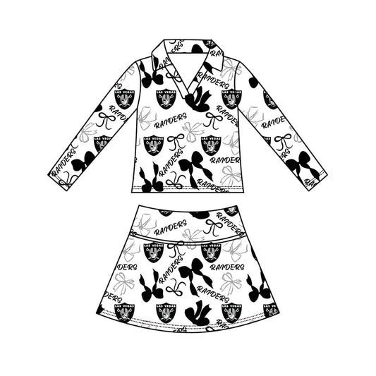 Preorder (moq 5)Baby Girls Bows Raiders Top Skirt Short Team Clothes Set