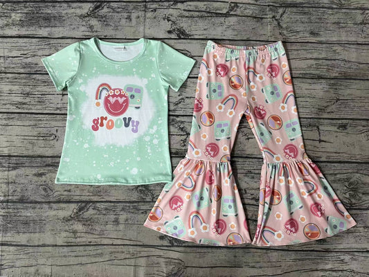 Baby Girls Groovy Car Tee Shirts Bell Pants Outfits Clothes Sets